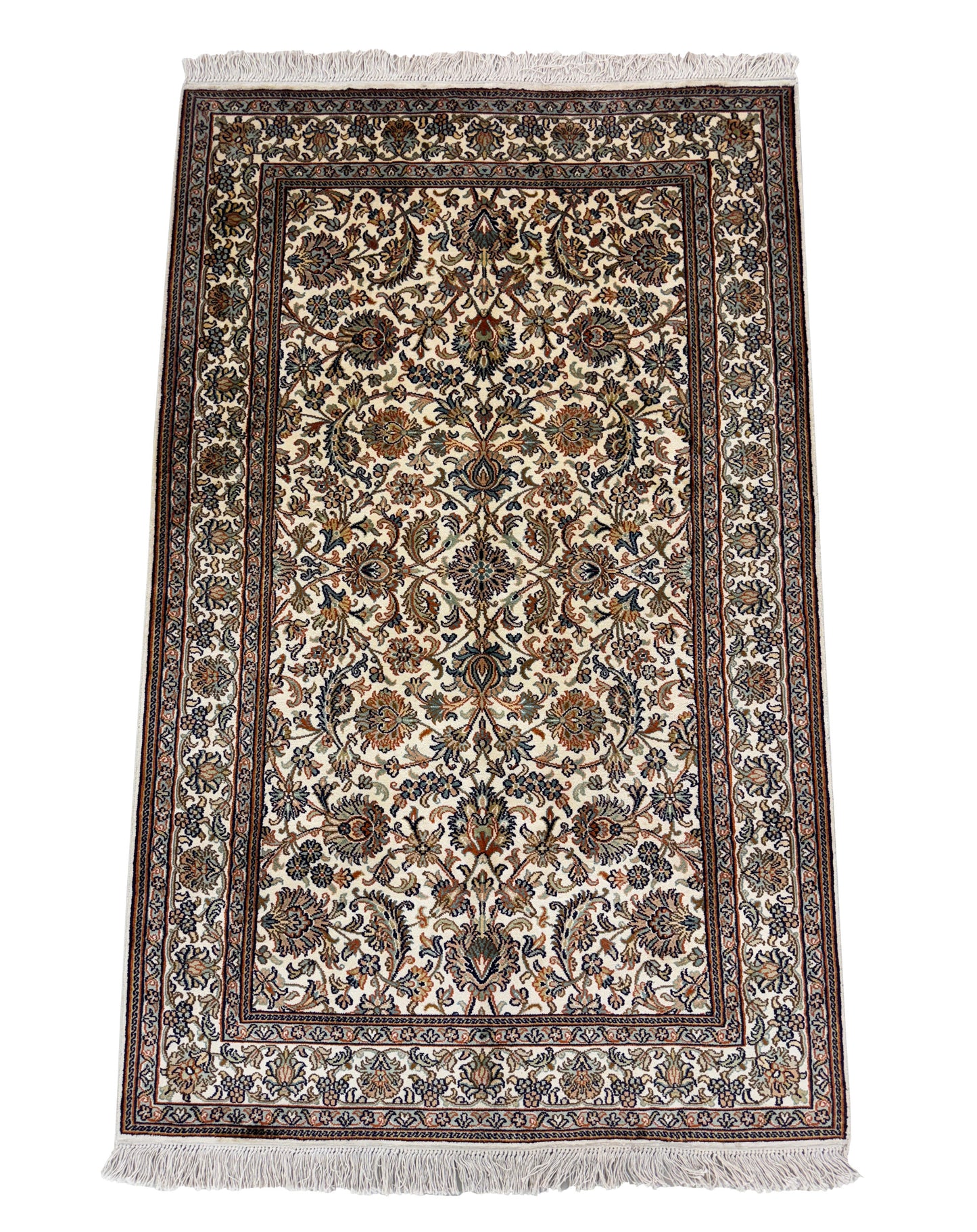 Hand knotted Kashmir pure silk pile rug, 155x94cm | Rug# 32043
