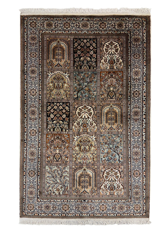 Hand knotted Kashmir pure silk pile rug, 157x95 cm | Rug# 32044