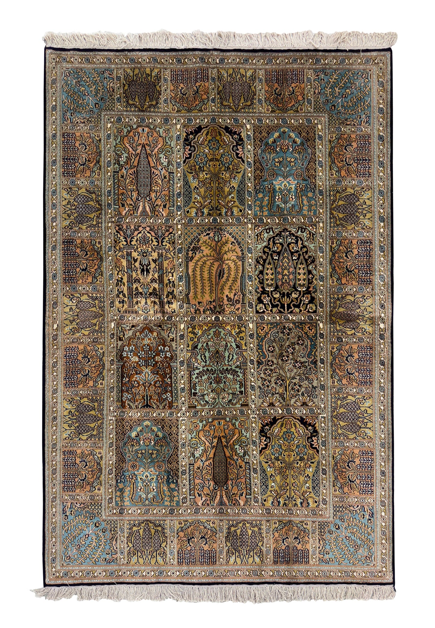Hand knotted Kashmir pure silk pile, 189x123cm | Rug# 32049