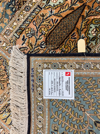 Hand knotted Kashmir pure silk pile, 189x123cm | Rug# 32049