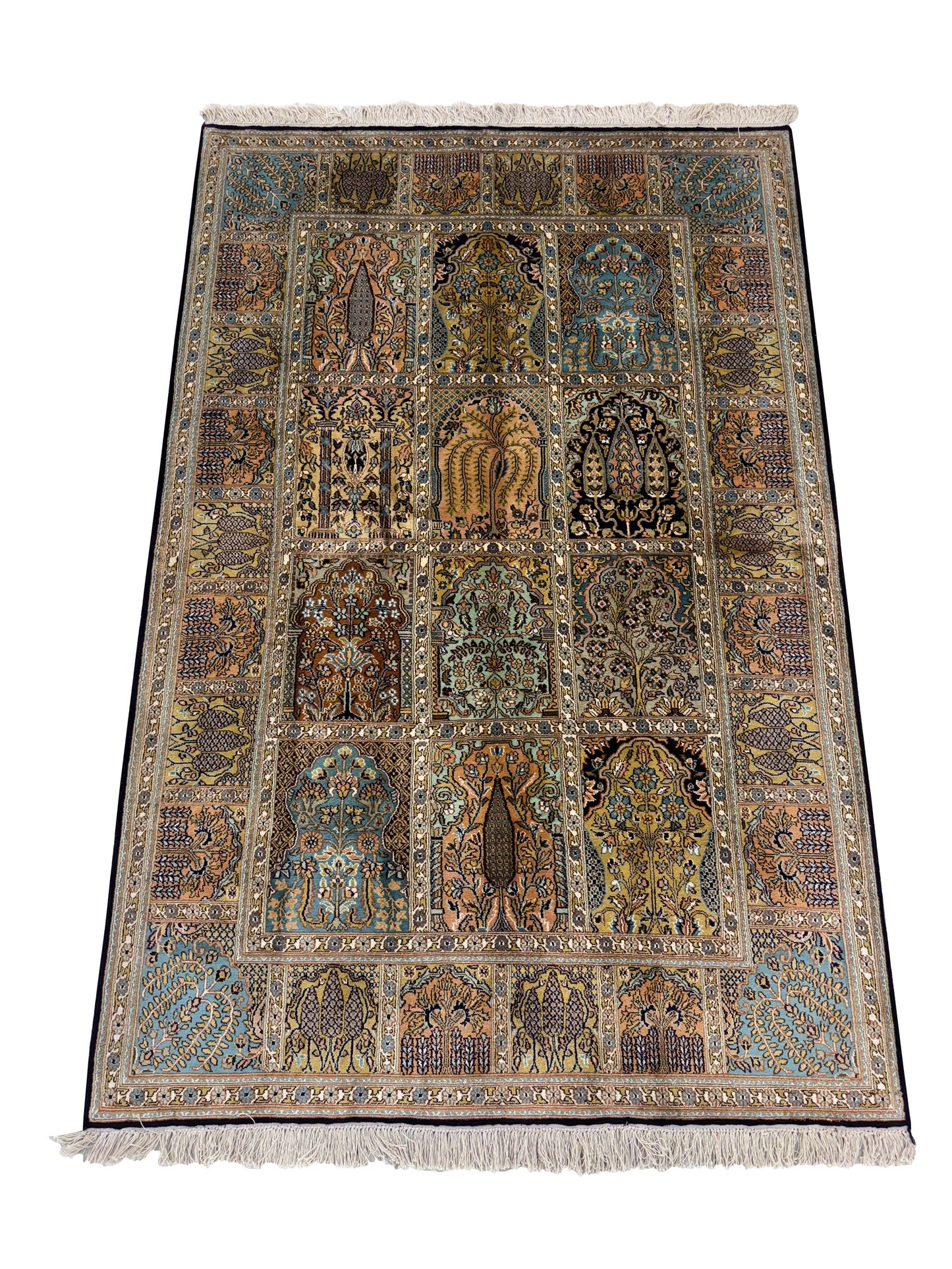 Hand knotted Kashmir pure silk pile, 189x123cm | Rug# 32049