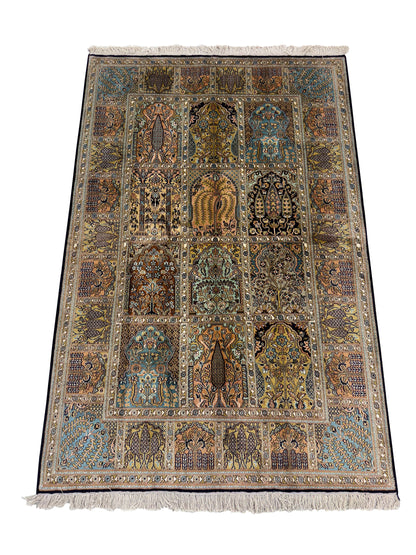 Hand knotted Kashmir pure silk pile, 189x123cm | Rug# 32049