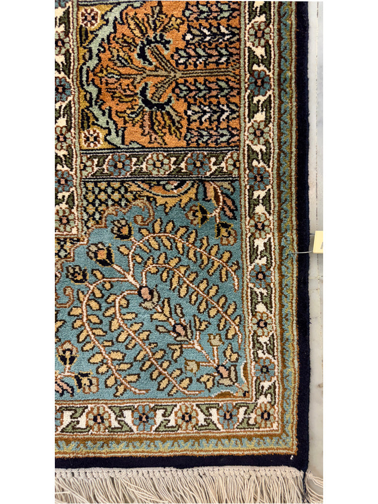 Hand-Knotted Kashmir Silk Carpet – Panel Garden Design 188x121cm | Rug# 32051