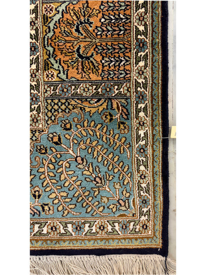 Hand-Knotted Kashmir Silk Carpet – Panel Garden Design 188x121cm | Rug# 32051