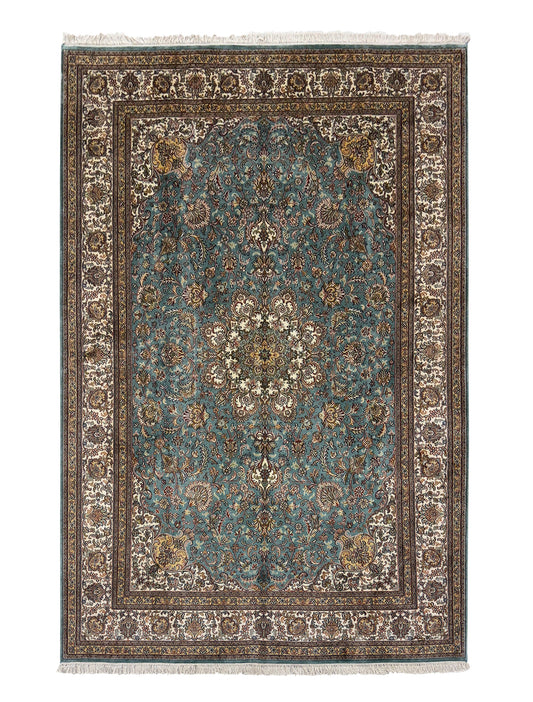Hand knotted Kashmir pure silk 247x169cm | Rug# 32056