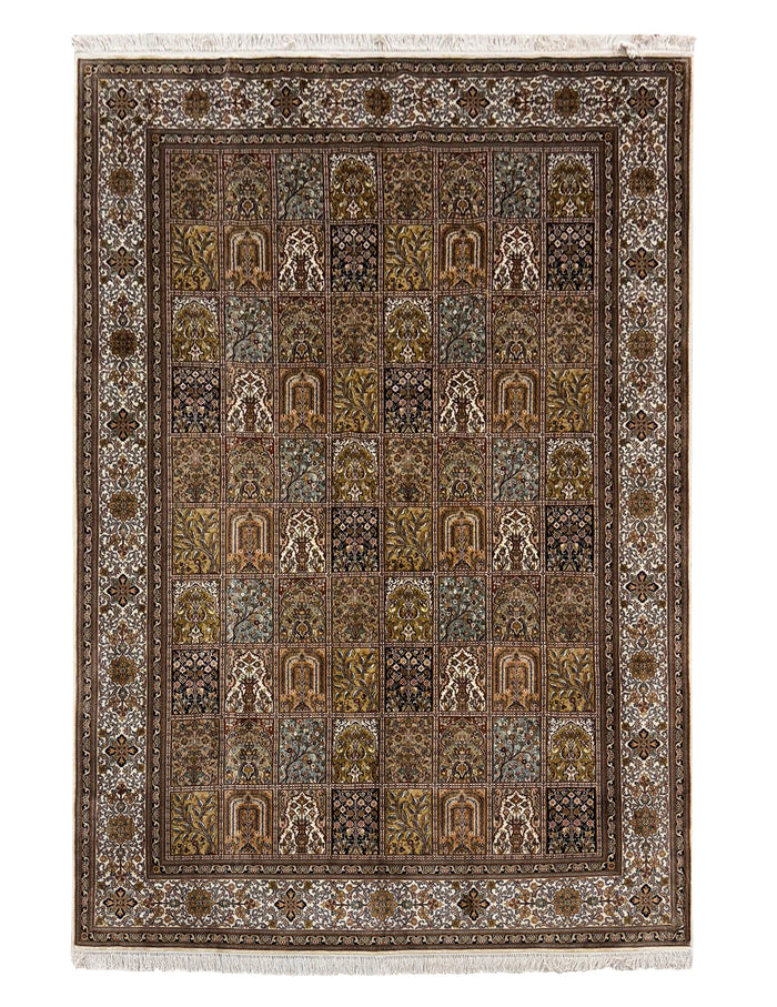 Hand knotted Kashmir pure silk pile rug, 303x214cm | Rug# 32060