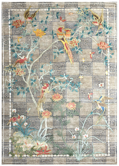 Contemporary Himalayan Birds & Floral Rug 241x175 cm | Rug# 32081