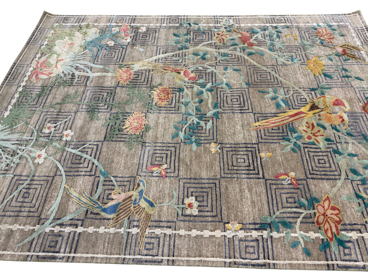 Contemporary Himalayan Birds & Floral Rug 241x175 cm | Rug# 32081