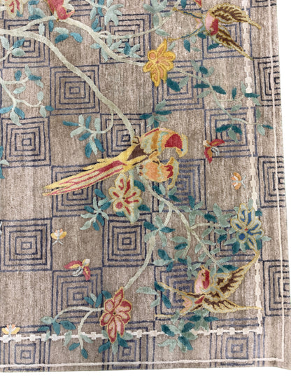Contemporary Himalayan Birds & Floral Rug 241x175 cm | Rug# 32081