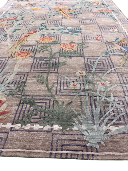 Contemporary Himalayan Birds & Floral Rug 241x175 cm | Rug# 32081
