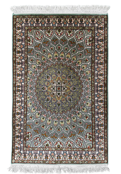 Kashmir Pure Silk Dome Design Rug 94x61 cm | Rug# 32146