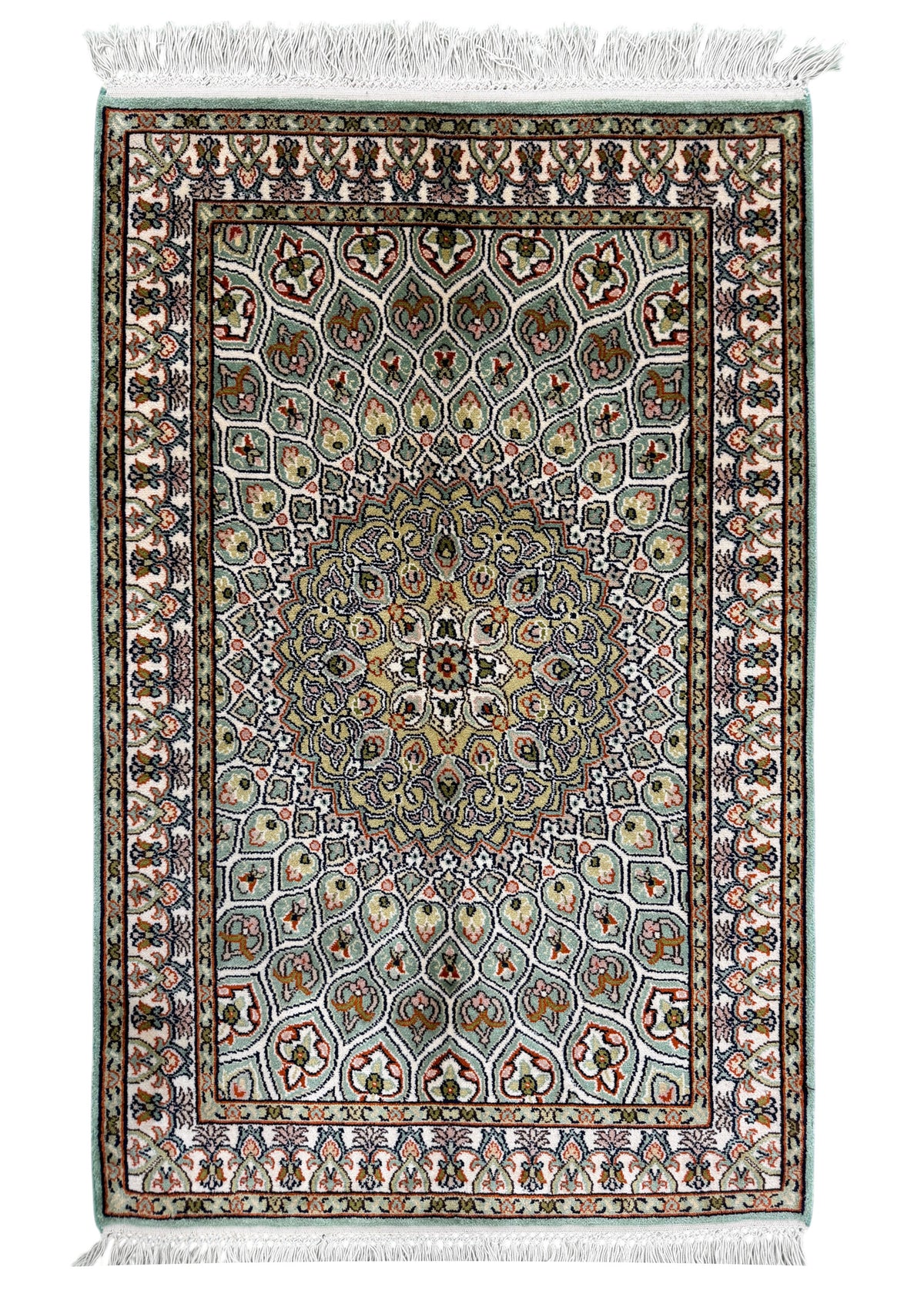 Kashmir Silk Floral Medallion Rug 92x60 cm | Rug# 32147