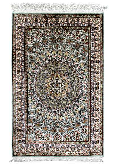 Kashmir Silk Floral Medallion Rug 92x60 cm | Rug# 32147