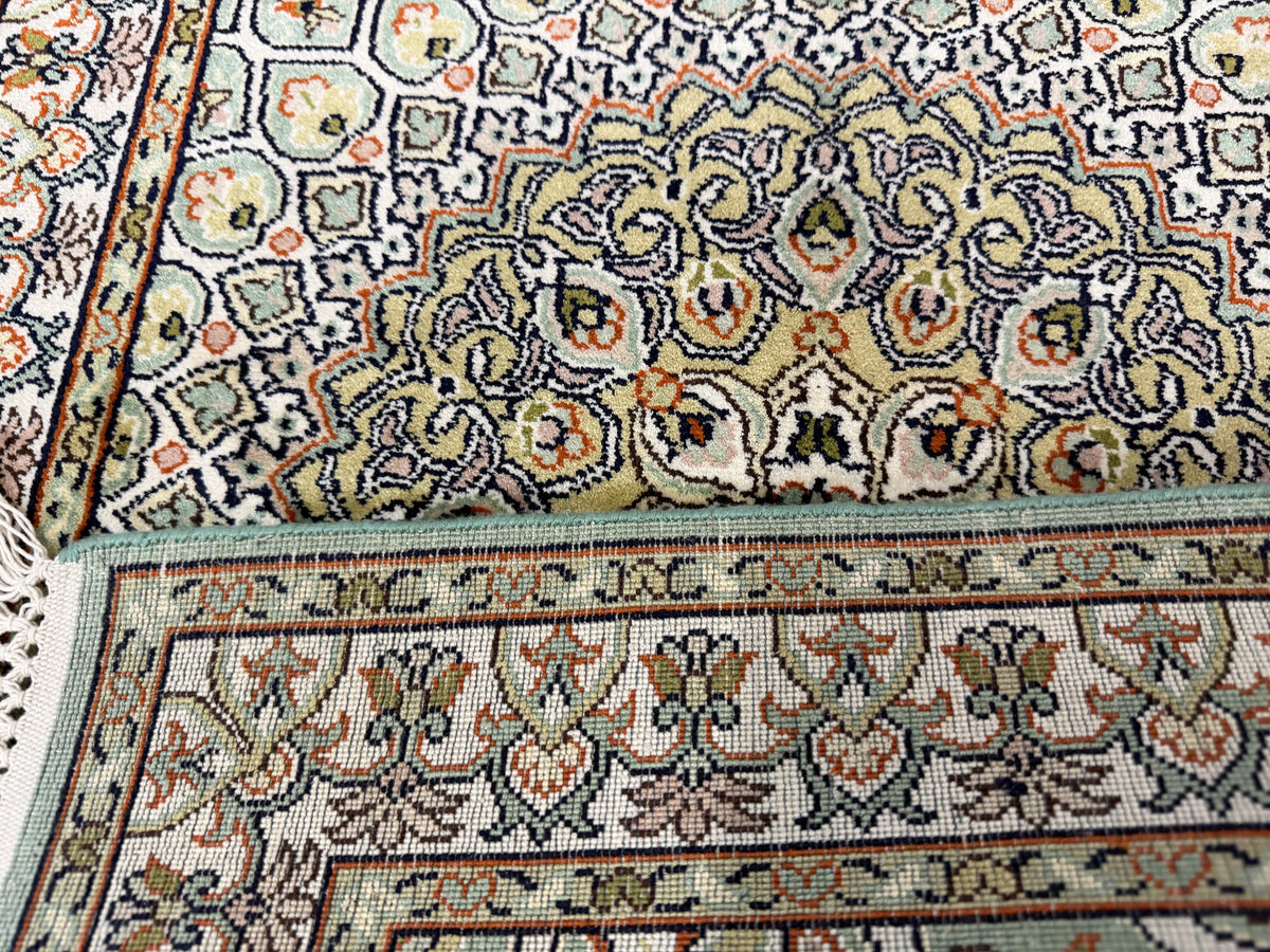 Kashmir Silk Floral Medallion Rug 92x60 cm | Rug# 32147