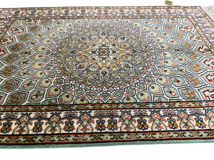Kashmir Silk Floral Medallion Rug 92x60 cm | Rug# 32147