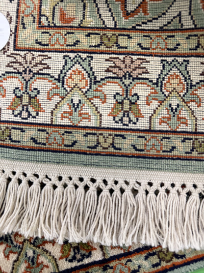 Kashmir Silk Floral Medallion Rug 92x60 cm | Rug# 32147