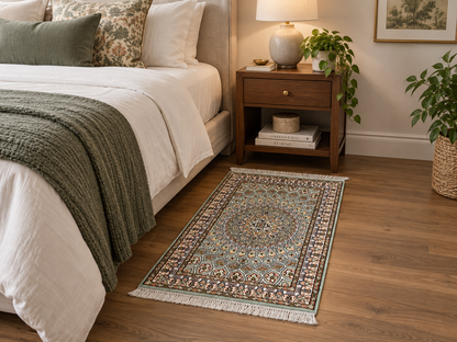 Kashmir Silk Floral Medallion Rug 92x60 cm | Rug# 32147