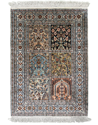 Kashmir Silk Safavid Garden Rug 90x65 cm | Rug# 32150