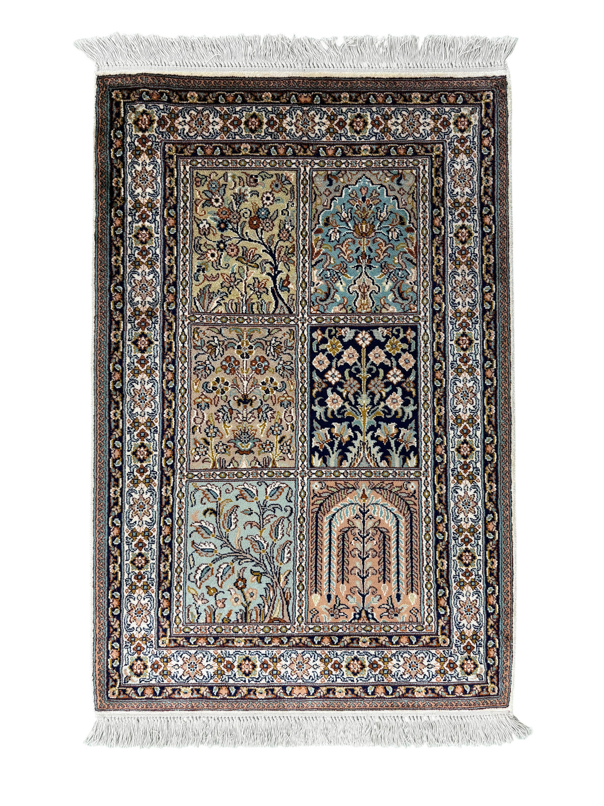 Kashmir Silk Safavid Garden Rug 95x63 cm | Rug# 32152