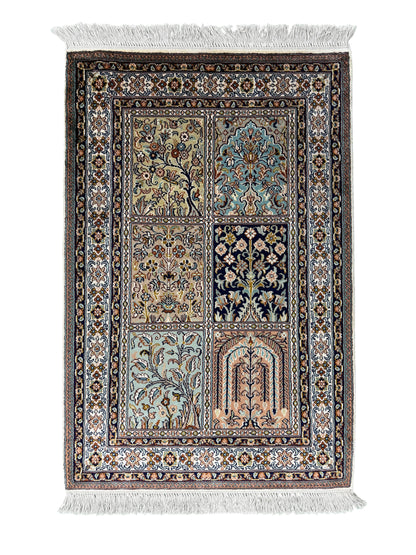 Kashmir Silk Safavid Garden Rug 95x63 cm | Rug# 32152