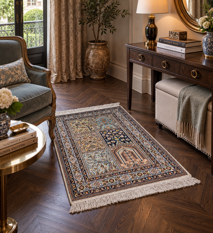 Kashmir Silk Safavid Garden Rug 95x63 cm | Rug# 32152