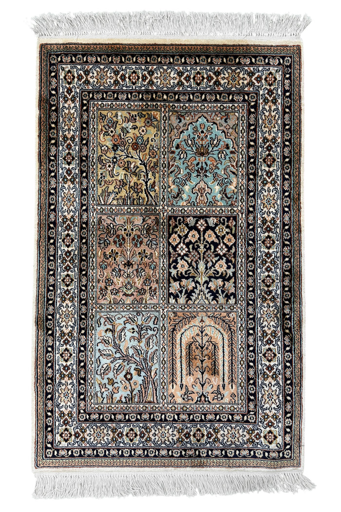 Kashmir Silk Safavid Garden Rug 98x61 cm | Rug# 32153