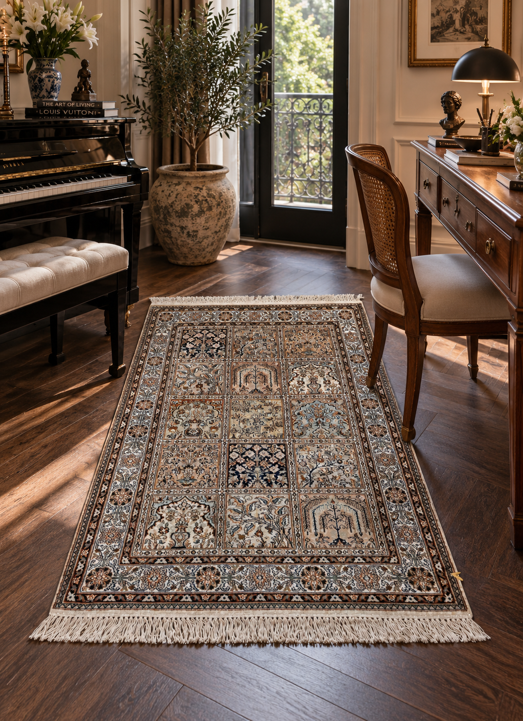 Kashmir Silk Safavid Garden Rug 123x80 cm | Rug# 32154