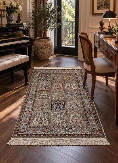 Kashmir Silk Safavid Garden Rug 123x80 cm | Rug# 32154