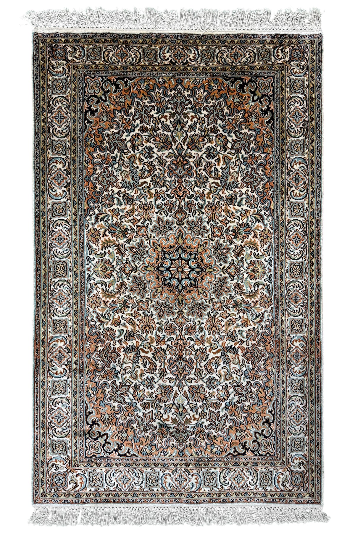 Kashmir Silk Floral Medallion Rug 130x78 cm | Rug# 32155