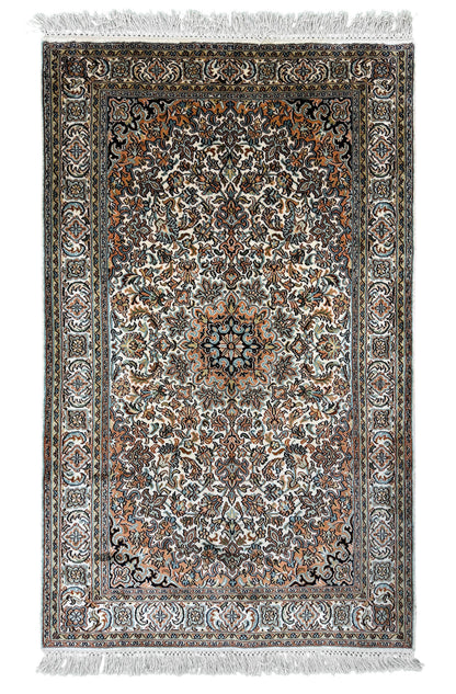 Kashmir Silk Floral Medallion Rug 130x78 cm | Rug# 32155