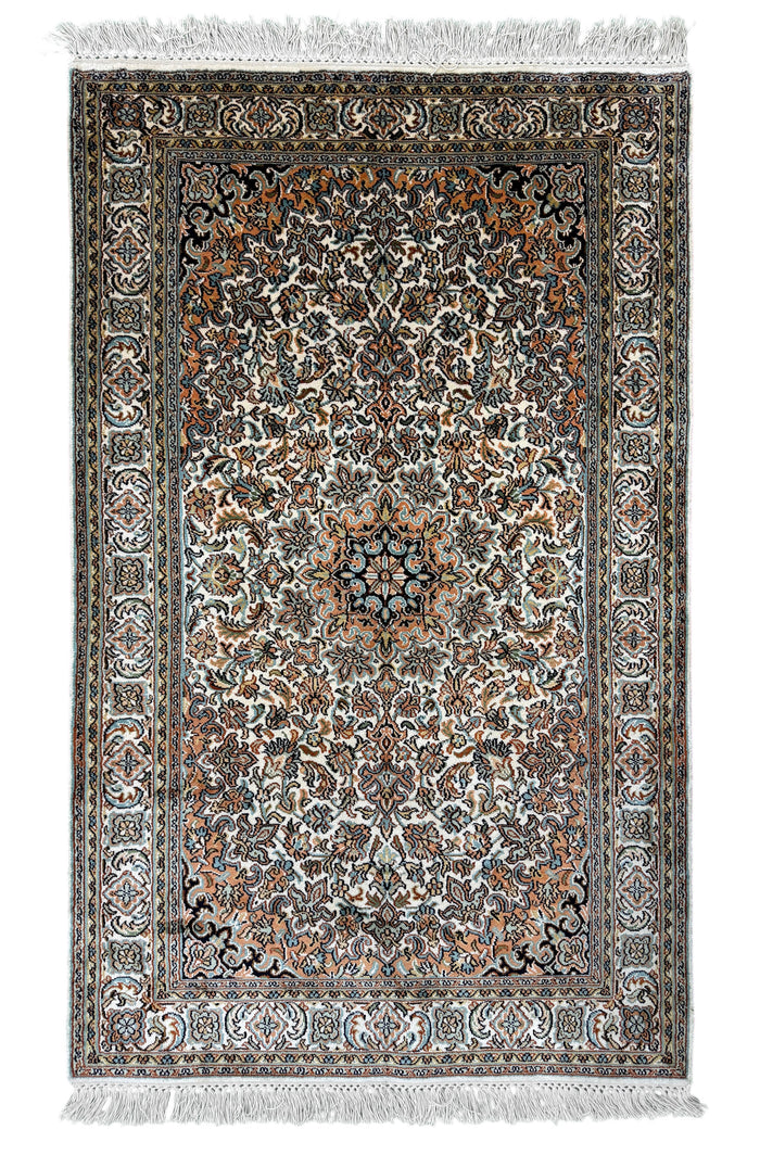 Kashmir Silk Floral Medallion Rug 130x78 cm | Rug# 32155