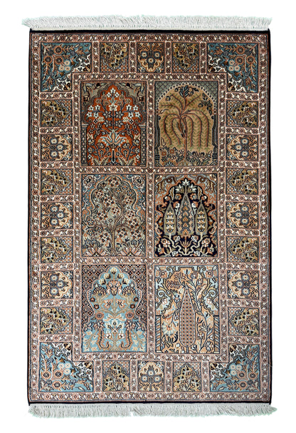 Kashmir Silk Safavid Garden Rug 124x78 cm | Rug# 32156