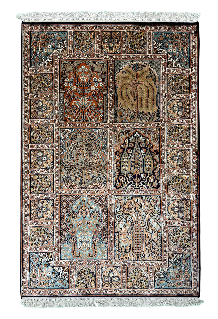 Kashmir Silk Safavid Garden Rug 124x78 cm | Rug# 32156
