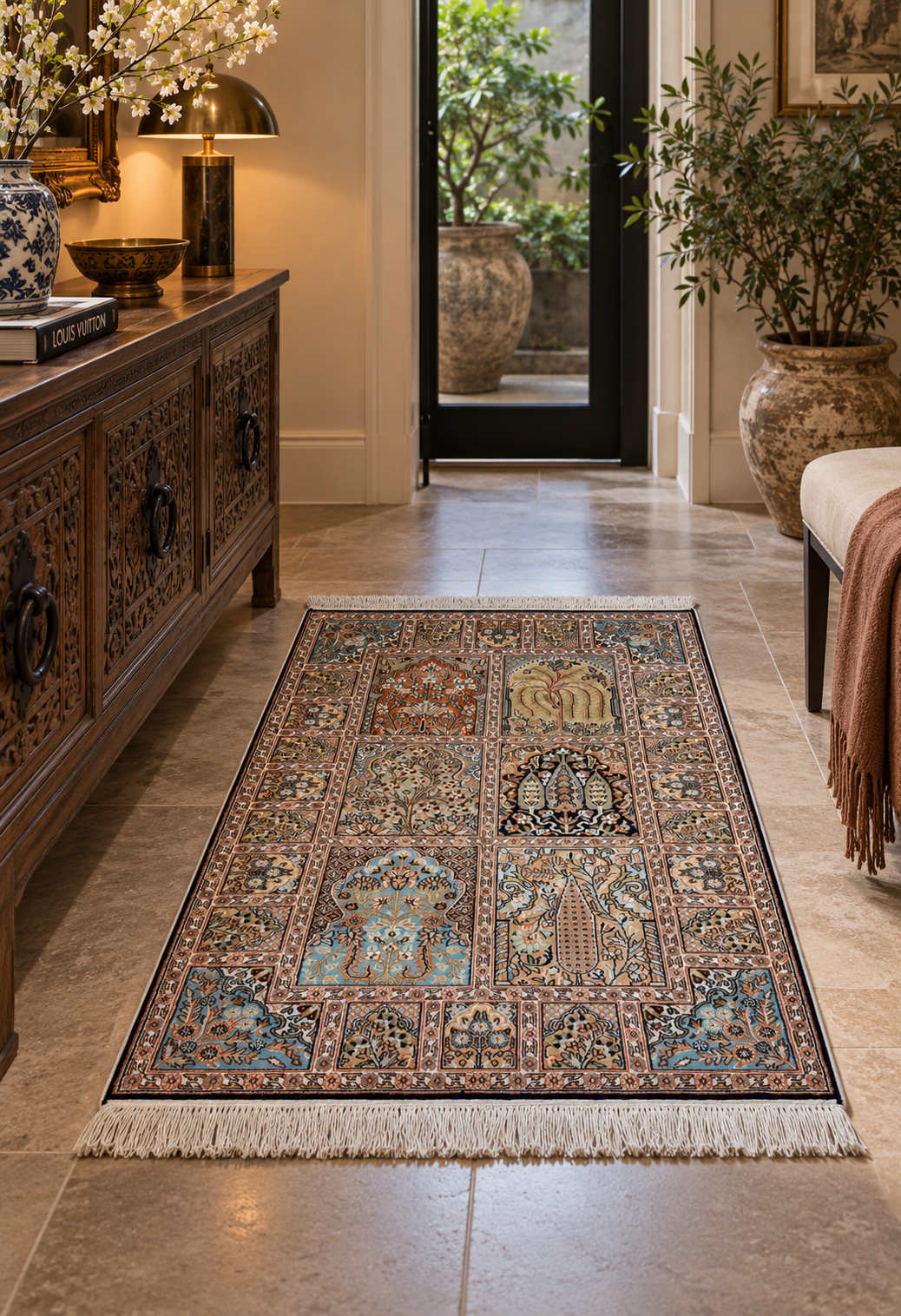 Kashmir Silk Safavid Garden Rug 124x78 cm | Rug# 32156