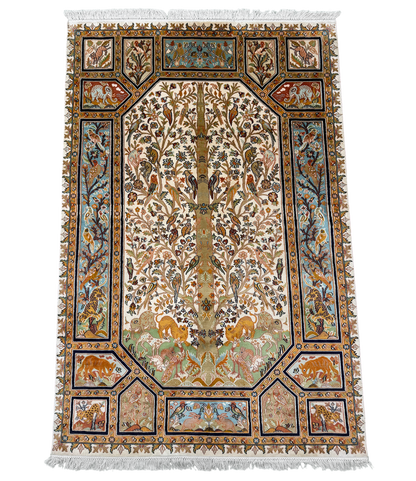 Kashmir Silk Tree of Life Garden Rug 188x122 cm | Rug# 32157