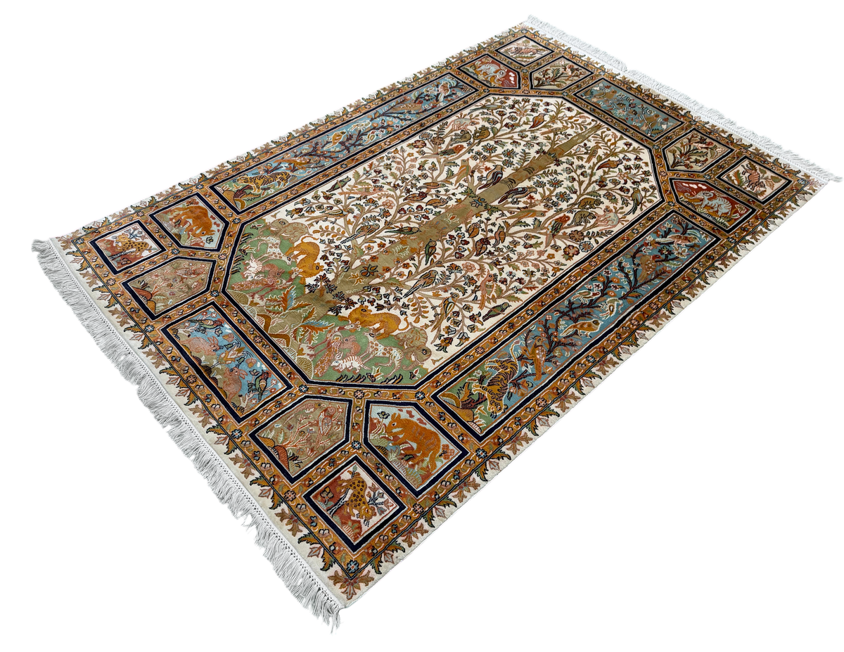 Kashmir Silk Tree of Life Garden Rug 188x122 cm | Rug# 32157