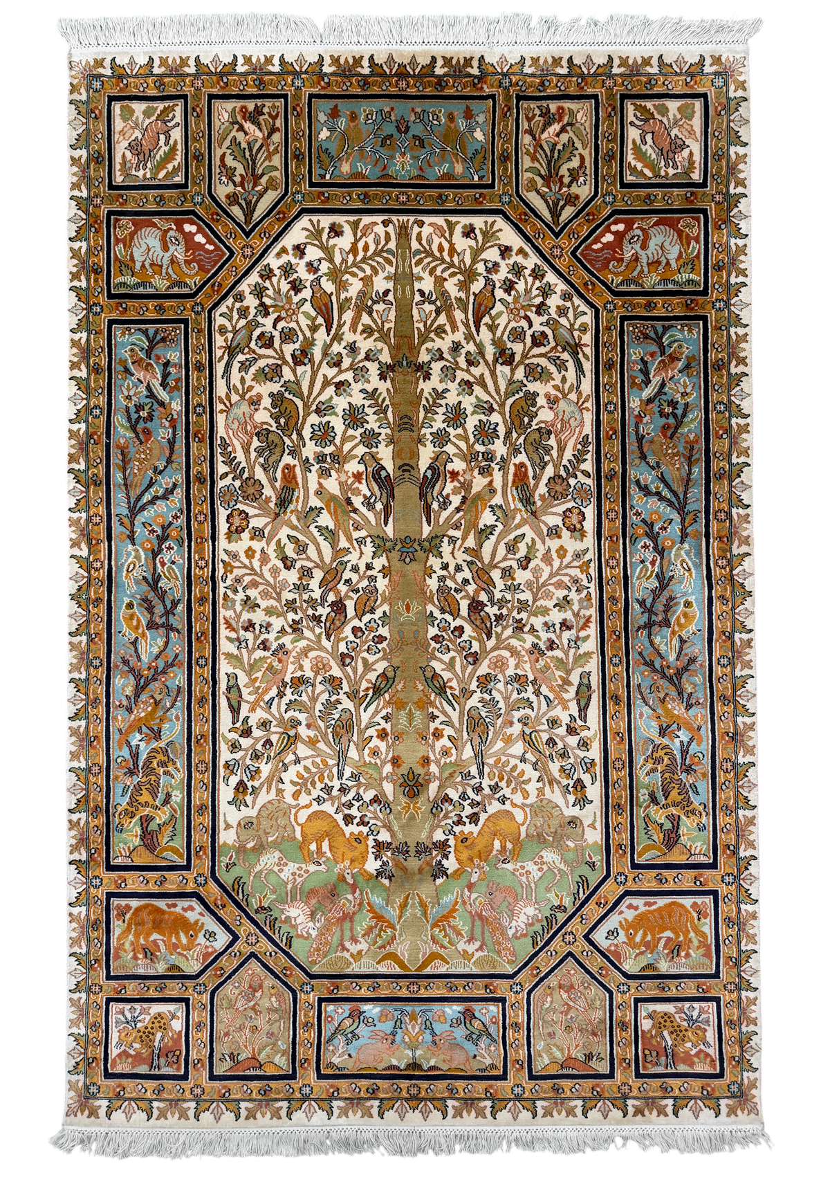 Kashmir Silk Tree of Life Garden Rug 188x122 cm | Rug# 32157