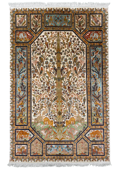 Kashmir Silk Tree of Life Garden Rug 188x122 cm | Rug# 32157