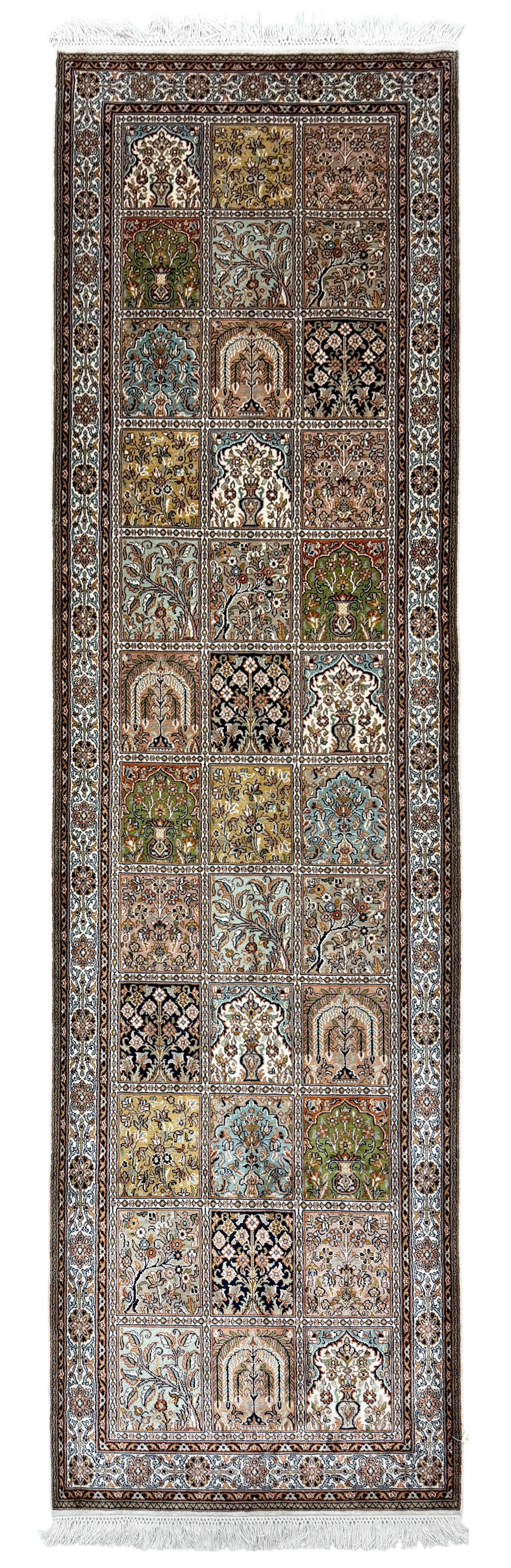Kashmir Pure Silk Persian Garden Runner 251x79 cm | Rug# 32159