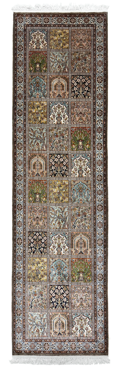 Kashmir Pure Silk Persian Garden Runner 251x79 cm | Rug# 32159