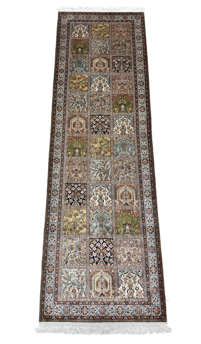 Kashmir Pure Silk Persian Garden Runner 251x79 cm | Rug# 32159