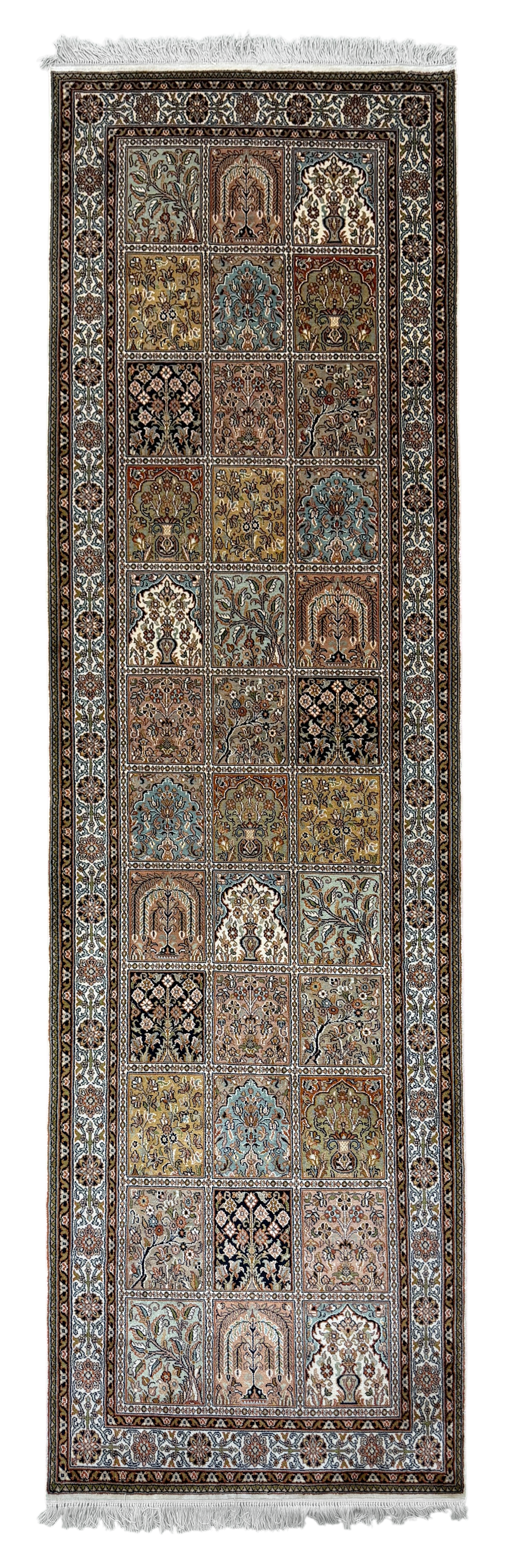 Pure Silk Kashmir Garden Panel Runner Rug 266x81 cm | Rug# 32160
