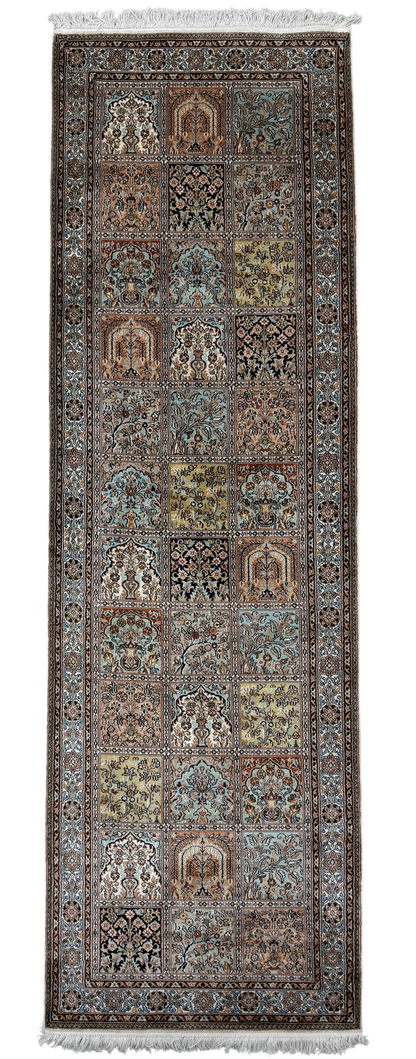 Pure Silk Kashmir Garden Panel Runner Rug 239x78 cm | Rug# 32164