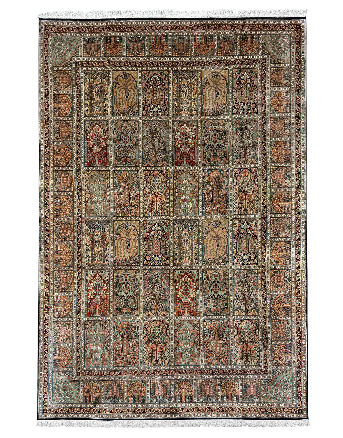 Kashmir Pure Silk Safavid Garden Rug 313x210 cm | Rug# 32166