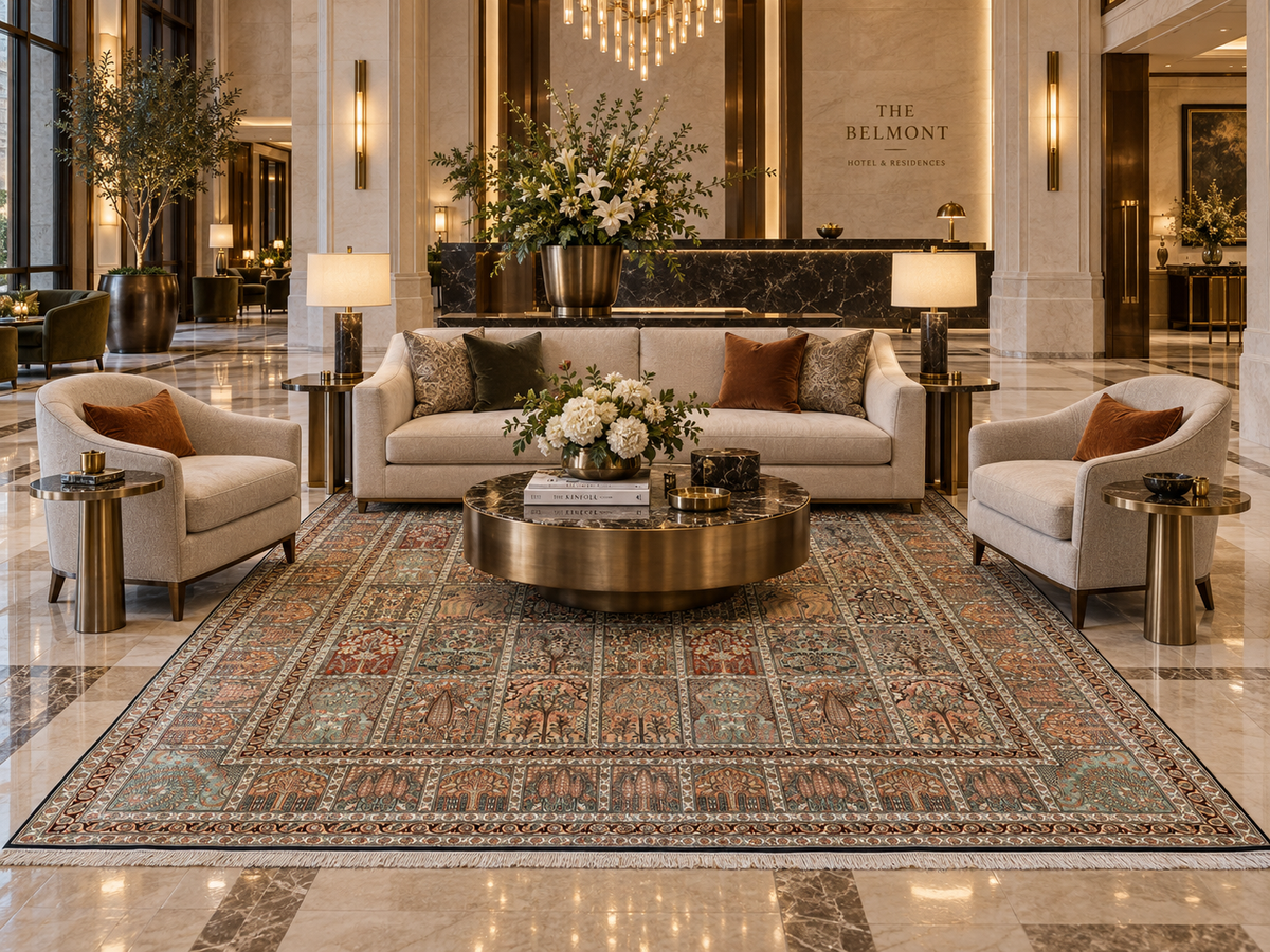 Kashmir Pure Silk Safavid Garden Rug 313x210 cm | Rug# 32166