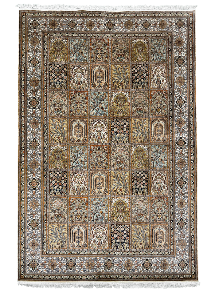 Pure Silk Kashmir Garden Design Rug  258x163 cm | Rug# 32167