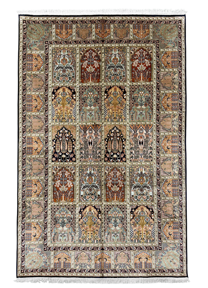 Pure Silk Kashmir Garden Design Rug 243x168 cm | Rug# 32168