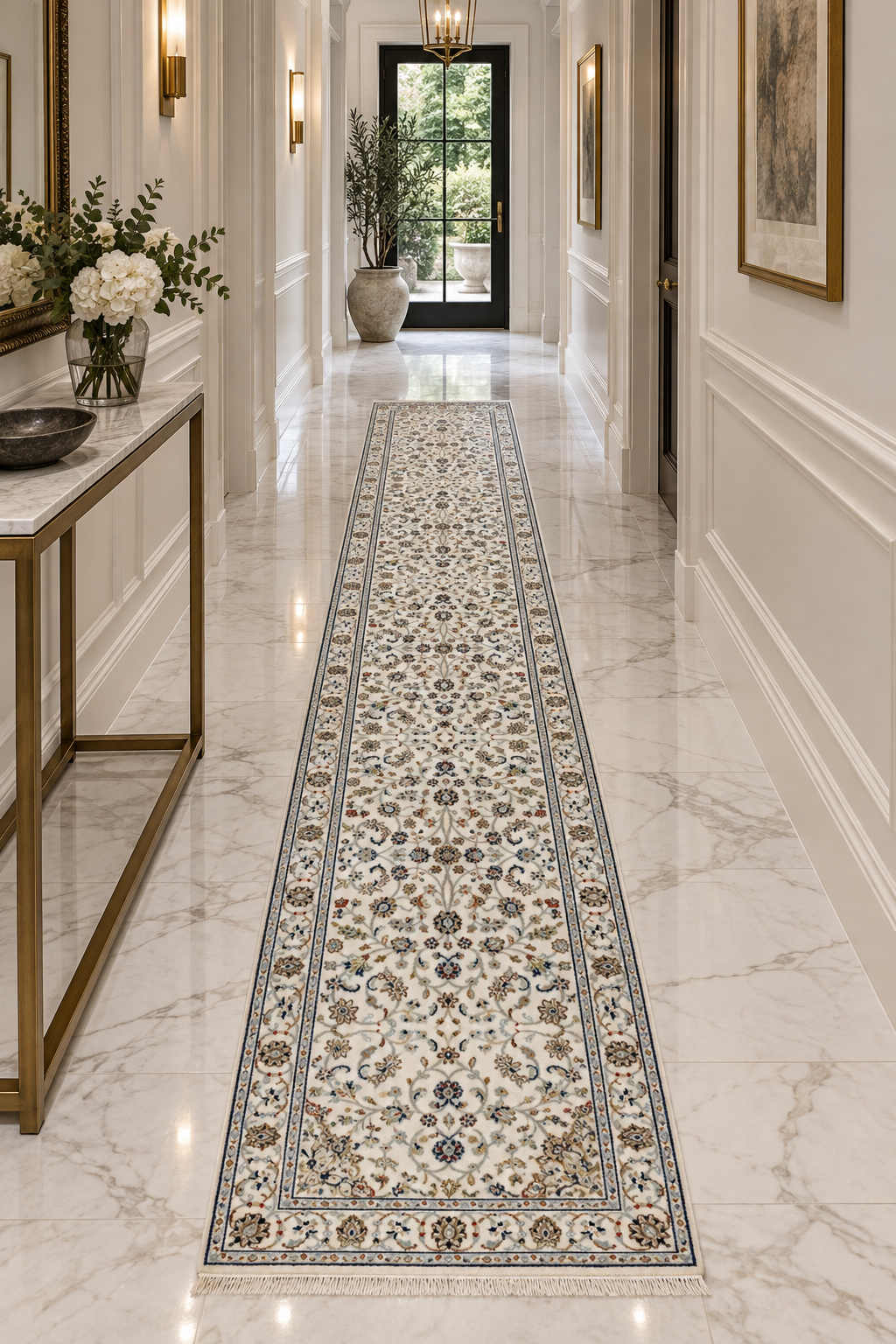 Hand-Knotted Indo-Nain Hall Runner 374x84 cm | Rug#32203