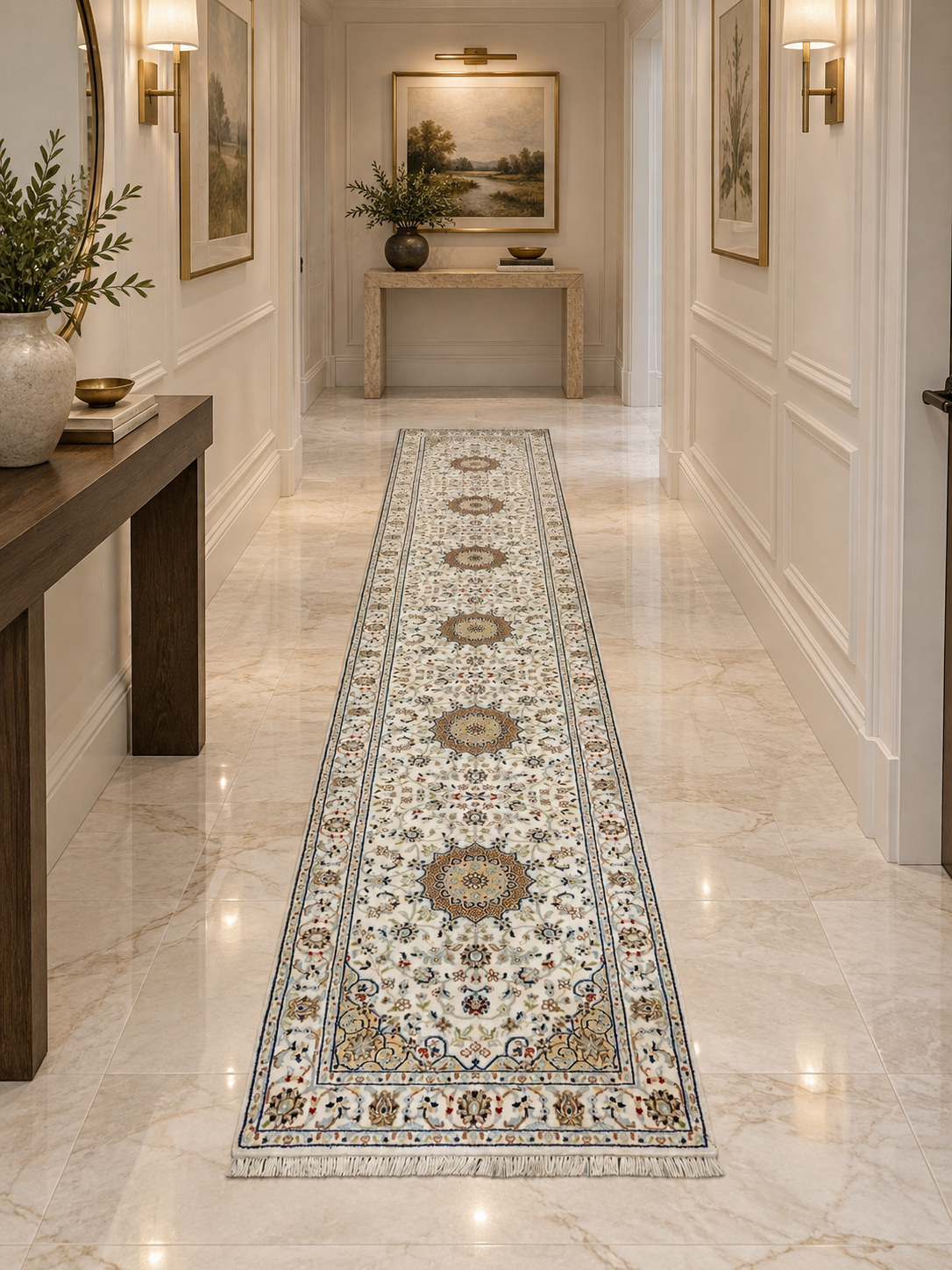 Hand-Knotted Indo-Nain Hall Runner 428x79 cm | Rug# 32204