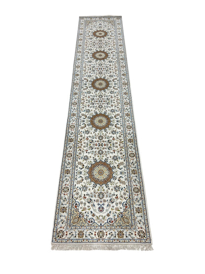 Hand-Knotted Nain Design Hall Runner 379x81 cm | Rug#32207